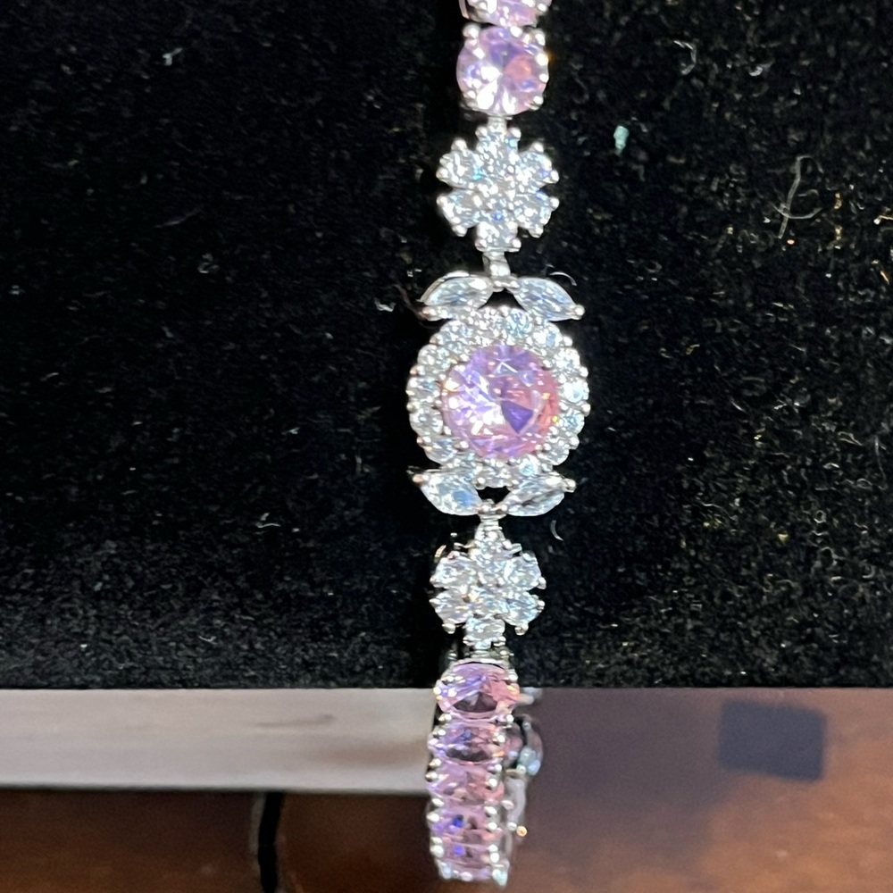 Elegant Pink & White AAA CZ Bracelet - Sparkle in Every Direction!  7-8”